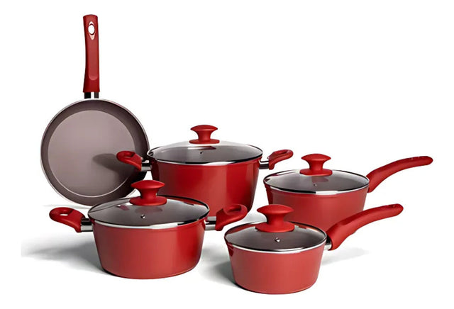 Jogo de Panelas 5 Peças Ceramic Life Optima Vermelho Carmin com Fundo de Indução - Brinox