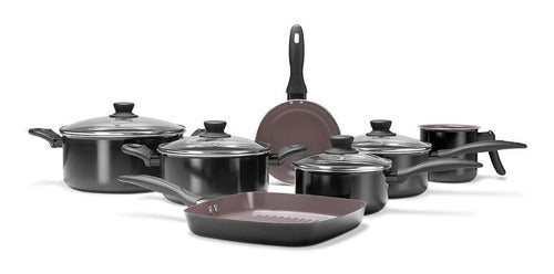 Jogo Panelas Revest Cerâmico Preto Easy 7 Pcs Preto Brinox