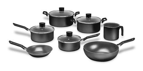 Jogo Panelas Antiaderentes Tampa Vidro Preto 7 Pcs Brinox